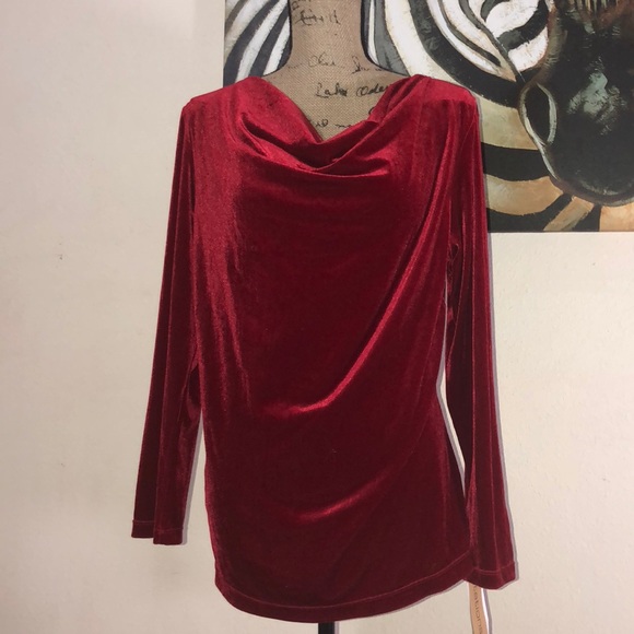 Notations Tops - Red Velvet Scooped Neck Long Sleeve Large Blouse